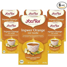YOGI TEA, Imbieras, apelsinas ir vanilė, ajurvedinė ekologiška prieskonių ir žolelių arbata, natūraliai be kofeino, imbieras, apelsino žievelė ir vanilė, Yogi Tea Pack of 6, 6 x 17 maišelių (iš viso 102 arbatos maišeliai)