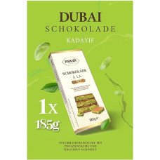 185 g Dubajaus šokoladas su Kadayif ir pistacijų įdaru, pagamintas iš belgiško pieninio šokolado (pakuotė po 1 vnt.)