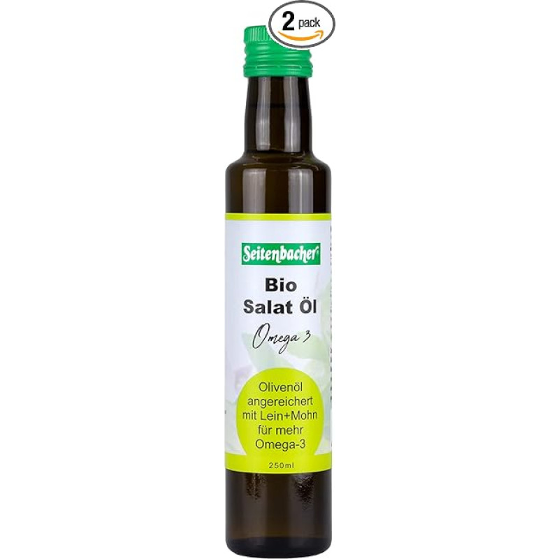 Seitenbacher Ekologiškas Omega 3 salotų aliejus I Pirmojo spaudimo I Šalto spaudimo I Natūralus I (2 x 250 ml)