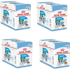 ROYAL CANIN Mini Puppy | 4 pakuotės | 4 x 12 x 85g | Šlapias maistas mažų šunų šuniukams | Iki 10 mėnesių | Smulkūs gabalėliai padaže | Minkšta tekstūra pieniniams dantims