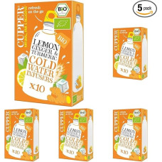 Cupper Organic Cold Water Infusers Lemon, Ginger & Turmeric, Flavoured Water, Cold Brew, Cold Tea, 10 Unbleached Tea Bags, Eco Friendly, Fair Trade (Pack of 5)
