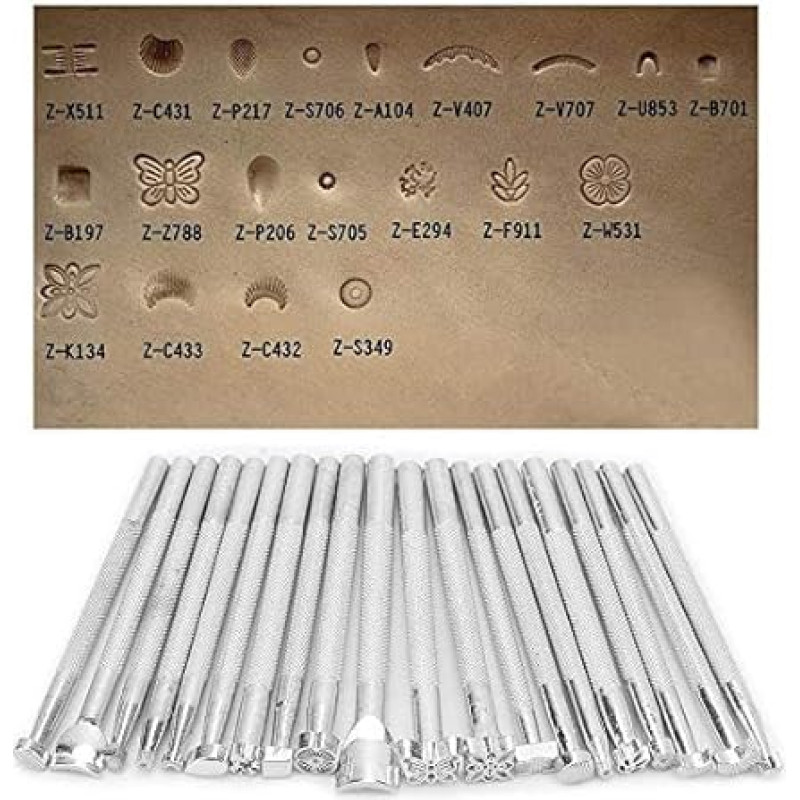 20 vnt. įvairių formų odinių antspaudų rinkinys Metalo modelio antspaudo štampavimo įrankiai odos amatams kurti