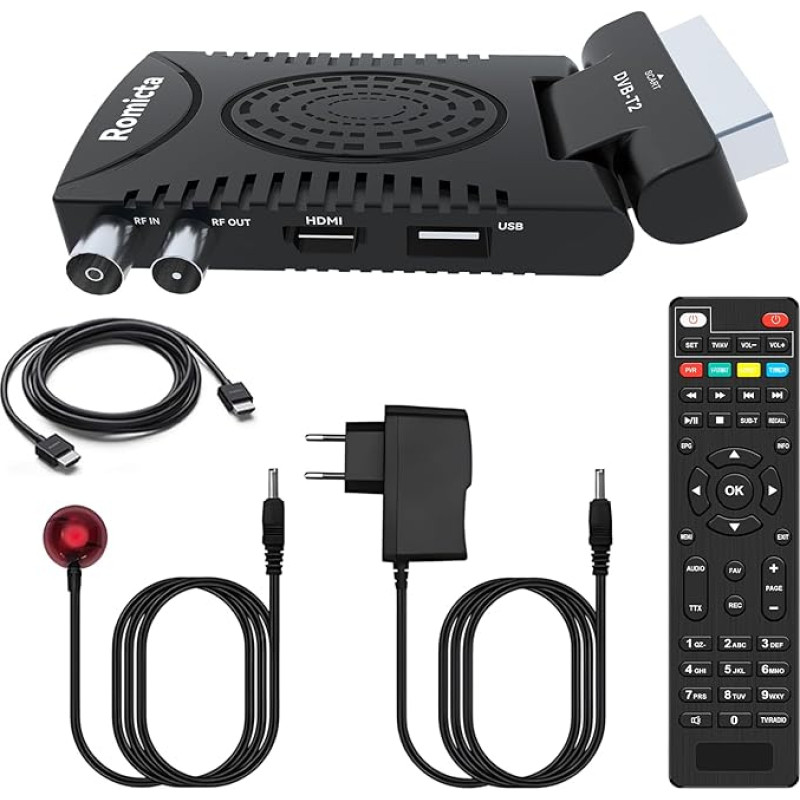 Romicta DVB-T2 Receiver 2024 & Cable Receiver DVB-C - H.265 HEVC FTA Full HD PVR, USB, HDMI, SCART, Digital Terrestrial TV Tuner, Full HD 1080p High Definition Digital Receiver