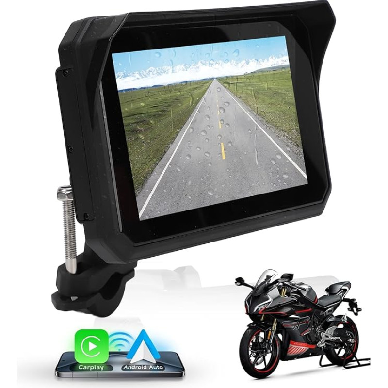 5 Inch Motorcycle Carplay GPS Navigation, Airplay CarPlay/Android Car for Motorcycles, Waterproof IPS Touch Screen, Motorcycle/Motorcycle GPS, Bluetooth