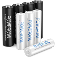 POWEROWL įkraunamos baterijos (4 x AA baterijos 2800 mAh + 4 x AAA 1000 mAh baterijos) 8 vnt. 