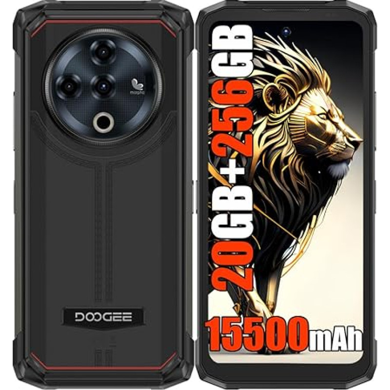 DOOGEE Fire 6 Power Tvirtas 4G mobilusis telefonas be SIM kortelės, 20GB + 256GB, baterija 15500mAh / 18W, 50MP + 8MP išmanusis telefonas be sutarties, 120LM LED, 