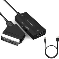 SUJAHHUJIQ HDMI ir Scart vaizdo keitiklis, HD adapteris 1080P, HDMI keitiklis su kabeliais, HDMI įvesties SCART išvesties vaizdo ir garso keitiklis su NTSC/PAL (vaizdo ir garso palaikymas per Scart)