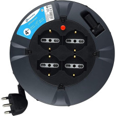 Electraline 49019 Prailginimo kabelis ant būgno, 3G 1 mm ilgio, 4 metrų ilgio, su dvigysliu kištukiniu lizdu, 16 A, juodas
