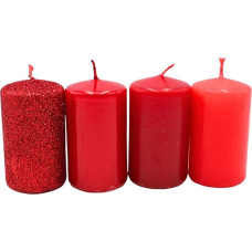 Pillar Candle, Advent Candles, Advent Wreath Candles, in Red Tones, Various Shades, Size H/Diameter Approx. 7 x 4 cm, 250 g, Burning Time 4 x 10 Hours, Red