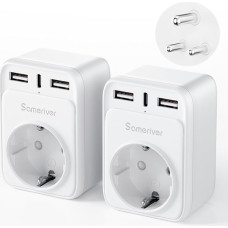 Kelionės adapteris Indijos adapteris Vokietijos kištukas Kelionės adapteris su 2 USB 1USB C (3A) lizdo D tipo adapteriu Šri Lankai, Indijai, Nepalui Indijos sieninis įkroviklis įkrovimo stotelė (2 vnt.)