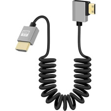 GELRHONR 4K mini HDMI į HDMI spiralinį kabelį, itin plonas trumpas mini HDMI kabelis, 18Gbps 3D 4K / 60Hz didelės spartos HDMI spyruoklinis kabelis, palaikantis 3D, skirtas DSLR fotoaparatui, HDTV, nešiojamajam kompiuteriui (kairysis kampas)