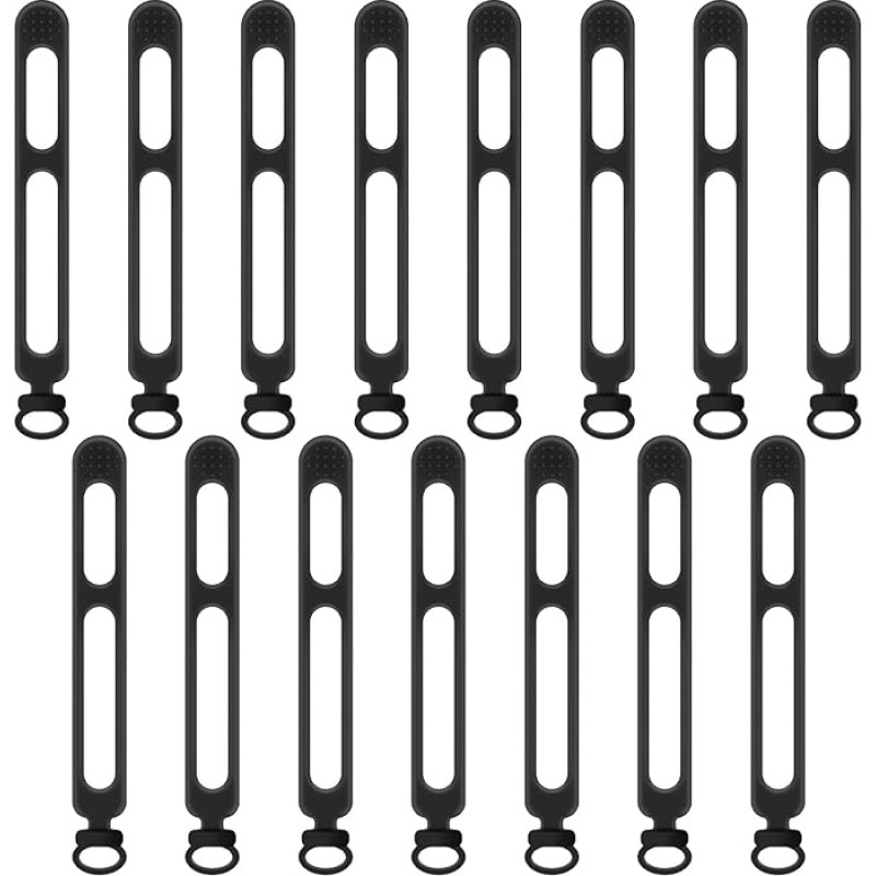 15 Stück Silikon-Kabelbinder, Kabelbinder-Management mit Verschlussschnalle, elastischer, verstellbarer Ladekabelgurt (schwarz)