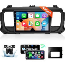 8 branduolių 4+64G: Hodozzy Carplay automobilinis radijas Citroen Jumpy 3/Peugeot Expert/Toyota Proace, 9 colių jutiklinis ekranas, Android automobilinis radijas su Android Car/WiFi/GPS/RDS/FM/Bluetooth/USB + atbulinės eigos kamera