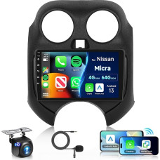 8 branduolių 4G + 64G Android automobilinis radijas Nissan March Micra 2010-2017, Hodozzy 9 colių IPS jutiklinio ekrano navigacija su belaidžiu Carplay Android automobiliu, 2 DIN automobilinis radijas Bluetooth DSP WiFi FM RDS atbuline eiga