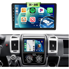 2G + 64G 8Core CAMECHO Android 13 automobilinis radijas Fiat Ducato/Peugeot Boxer/Citroen Jumper su Navi Carplay Android Car, 9 colių ekranas Dvigubas DIN automobilinis radijas su Bluetooth RDS 32EQ DSP Mirror Link