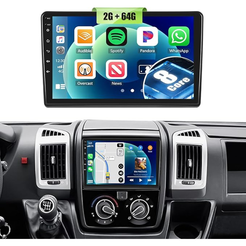 2G + 64G 8Core CAMECHO Android 13 automobilinis radijas Fiat Ducato/Peugeot Boxer/Citroen Jumper su Navi Carplay Android Car, 9 colių ekranas Dvigubas DIN automobilinis radijas su Bluetooth RDS 32EQ DSP Mirror Link