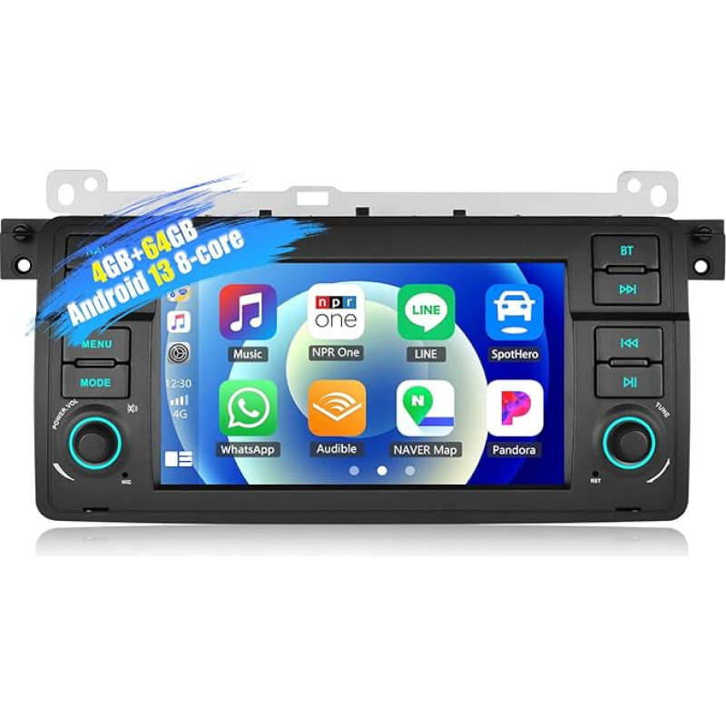 [8 branduolių] 4+64G SIXWIN Android 13 automobilinis radijas Carplay/Android Car su DSP BMW 3 serijos E46 1999-2005, 7 colių jutiklinio ekrano radijas su GPS WiFi Bluetooth 5.0 USB FM RDS Mirror Link + 32 juostų ekvalaizeris