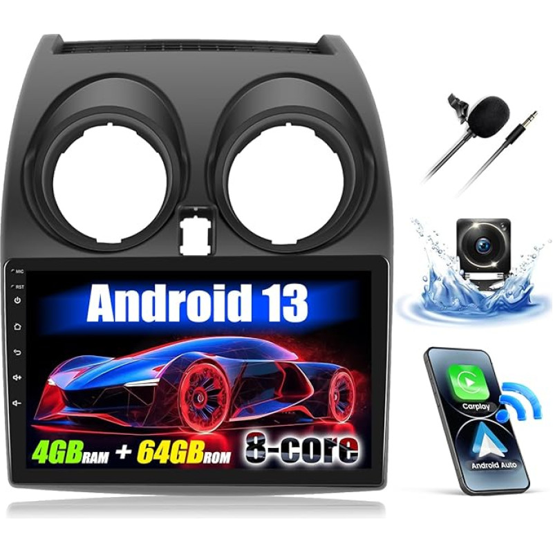 4G+64G 8 branduolių SIXWIN Android 13 automobilinis radijas, skirtas Nissan Qashqai 1 J10 2006-2013 Radijas Belaidis CarPlay Android automobilinis GPS 9 colių jutiklinis ekranas Bluetooth 5.0 Mirror Link DSP WiFi FM/RDS SWC