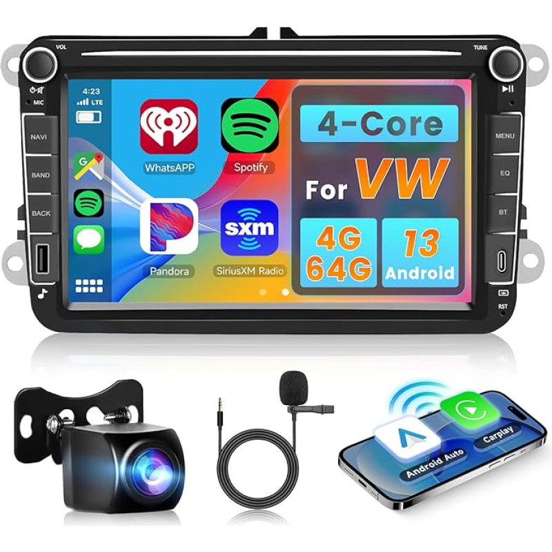 Hodozzy 2G + 64G automobilinis radijas VW Seat Passat B6 B7 Golf Polo Tiguan Touran su belaidžiu Carplay Android Car, radijas 2 DIN 8 colių jutiklinis ekranas su navigacija WiFi WiFi Bluetooth FM/RDS DSP USB + atbuline eiga