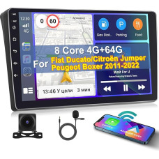 [8 Core 4G + 64G] Inefala Android 13 Automobilinis radijas 2 DIN Fiat Ducato/Citroën Jumper/Peugeot Boxer 2011-2022, 9 colių jutiklinis ekranas su belaidžiu Carplay Android automobiliu, BT GPS WiFi 59UI RDS Mic atbuline eiga