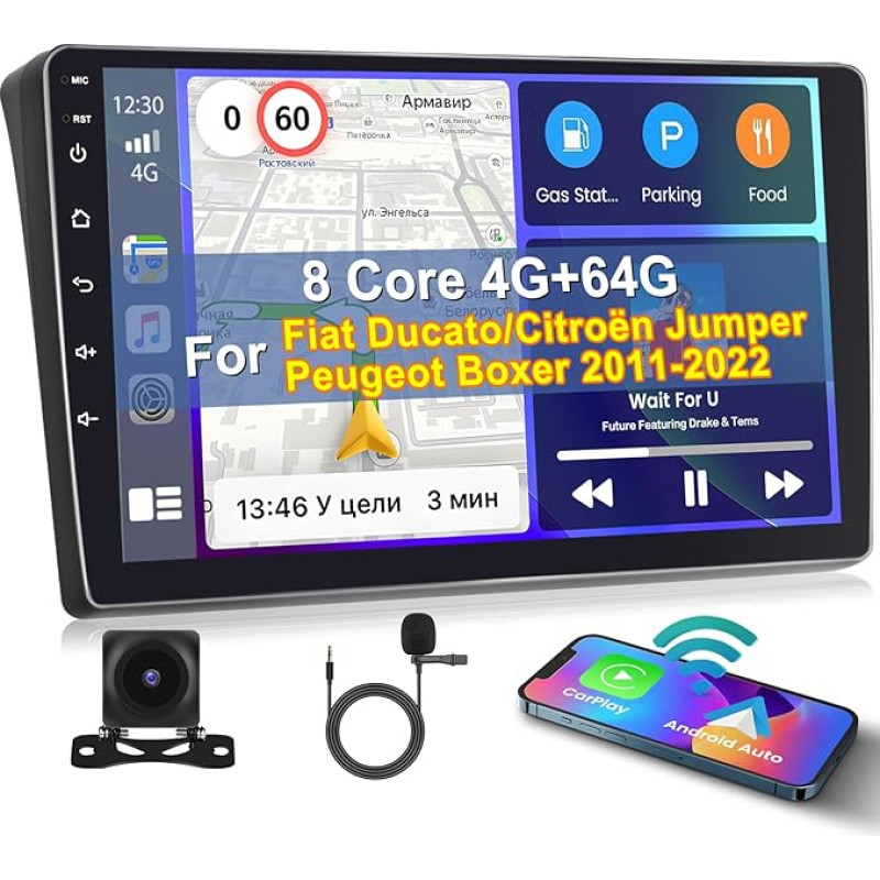 [8 Core 4G + 64G] Inefala Android 13 Automobilinis radijas 2 DIN Fiat Ducato/Citroën Jumper/Peugeot Boxer 2011-2022, 9 colių jutiklinis ekranas su belaidžiu Carplay Android automobiliu, BT GPS WiFi 59UI RDS Mic atbuline eiga