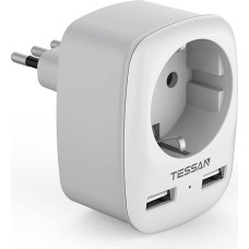 TESSAN Adapter Italy USB, Travel Adapter Italy with 2 USB 2.4 A, Socket Adapter Italy Type L, Travel Plug Italy Germany Plug, Italy Plug Adapter for Italy, Chile, Uruguay