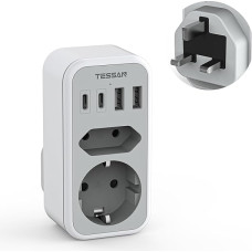 TESSAN Adapter England Germany Plug, 6 in 1 Travel Adapter UK with 2 USB C and 2 USB A, UK Adapter, Travel Adapter Type G, Travel Plug England, Socket Adapter Ireland for London Scotland Malta