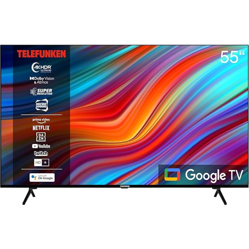 Telefunken Google TV 55 Inch TV (4K UHD Smart TV, HDR Dolby Vision, Triple Tuner, Dolby Atmos, HD+, 6 Months Included) XU55GA660S