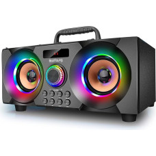 Bluetooth Speaker 60 W (80 W Peak) Portable Music Box with Subwoofer, FM Radio, LED Colourful Lights, EQ, 30 Metre Range, Bluetooth 5.0 Wireless Stereo Speaker for Home, Party, Camping