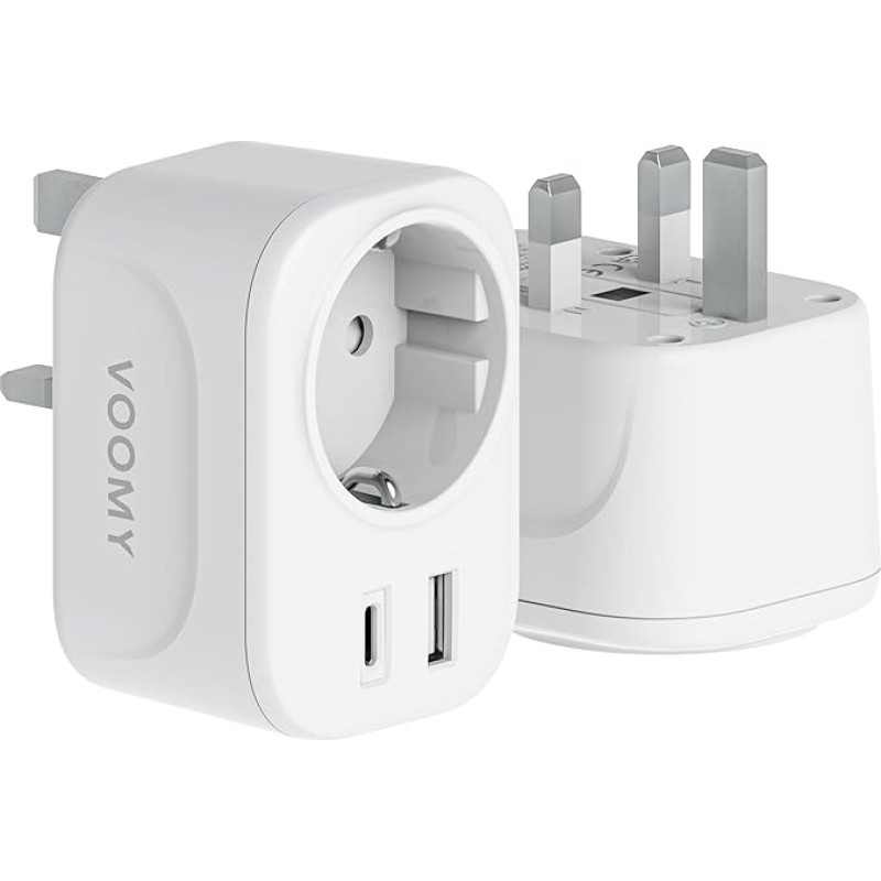 VOOMY Travel Adapter UK Adapter England Germany Plug Socket Adapter England with USB-C & USB-A Travel Adapter Type G Socket for UK Ireland Scotland