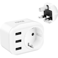 FDTEK 4 in 1 Travel Adapter UK Germany Plug, EU to UK, Type G Travel Plug with 3 USB-A Ports, 2.4A UK Adapter Wall Charger, Socket Adapter Power Adapter for UK Scotland Ireland Socket