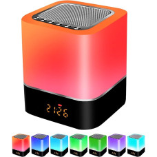 Bedside Lamp with Alarm Clock, Bluetooth Speaker, Dimmable RGB Colour Changing, Portable Bluetooth Speaker, Mood Light, Table Lamp, Gifts for Teens, Girls, Boys, Women, Men