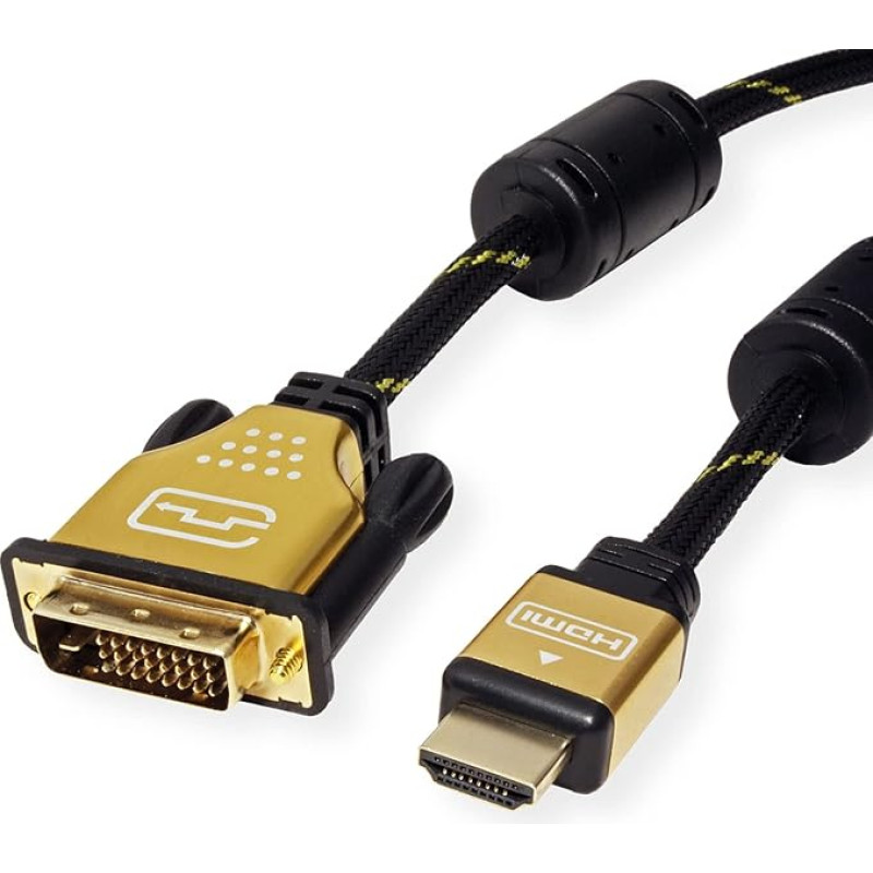 Roline Gold DVI HDMI Cable – HDMI to DVI D Dual Link Cable with Ethernet and Resolution 4 K UHD I Black, 1 m