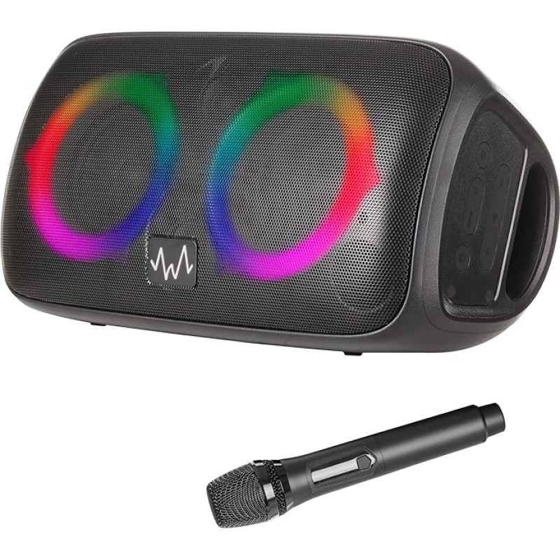 Wave 59999 Party Speaker/Karaoke Machine/Portable Speaker with Karaoke Microphone and LED Light, 60 W, Black