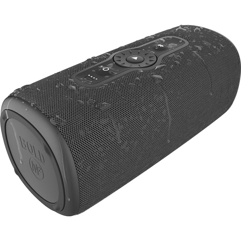 Fresh 'n Rebel Bold M2 Bluetooth Speaker with 24 Clock Playing Time, Waterproof (IP67) Portable Music Box Bluetooth, Party Mode, Volume Control Ring, Deep Bass, Powerful Volume (Black)