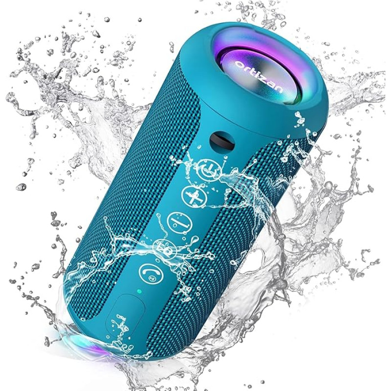 Ortizan Bluetooth Speaker, Bluetooth Box with LED Light, Portable Mini Music Box with Hands-Free Function, IPX7 Water Protection and 360° Surround Sound, Wireless Outdoor Speaker with AUX, TF