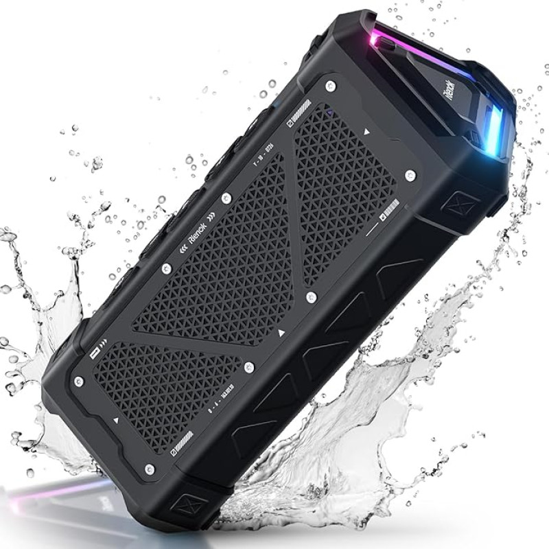 RIENOK Bluetooth Speaker, Powerful Portable Waterproof Speaker/Music/Bass Mode, True Wireless Stereo, LED Light, Support Micro SD Rechargeable Type C