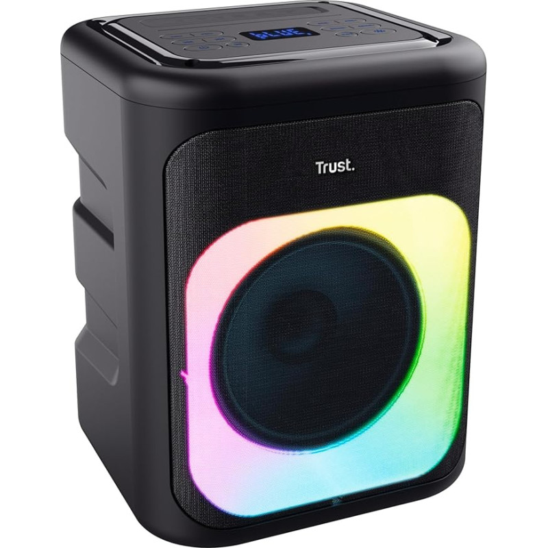 Trust Azura Party Speaker Portable Bluetooth Speaker 100 W, LED RGB Music Box Speaker Weatherproof IPX4, Rechargeable Battery 11 Hours, 2 Microphone Inputs for Karaoke - Black