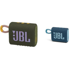 JBL GO 3 Small Bluetooth Box in Green - Waterproof, Portable Speaker for On The Go - Up to 5 Hours Playback Time on Just One Battery Charge & GO 3 Small Bluetooth Box in Blue