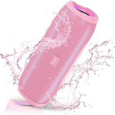 Ykall Bluetooth Speaker 20 W, LED Music Box, Bluetooth Box, Waterproof IPX6.360° HD Stereo Speaker Sound, 36 Hours Playtime, Supports FM Radio, AUX, TF (Pink)