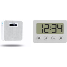 BLAUPUNKT PRB 100, FM Socket Radio with Bluetooth, Hands-Free System, 10 Hours Battery Runtime, White & TFA Dostmann Digital Alarm Clock, Rubber Coating, 60.2014.02, White, L62 x W23 x H75 mm