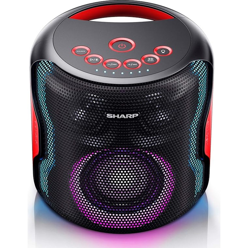 SHARP PS-919 (BK) Party Speaker, 14 Hour Playtime, Bluetooth, TWS: Pairing Another Device, Multicolour Light Show with Different Modes, Ultra Bass Setting, 130 Watt, Black