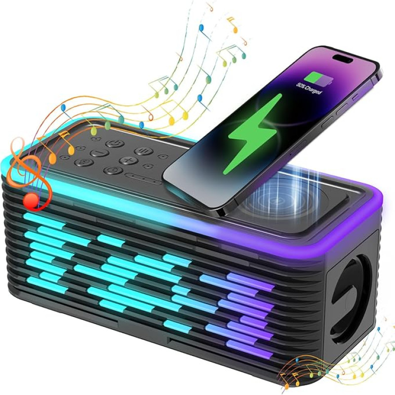 Gueray Bluetooth Speaker Box with Light Bluetooth Wireless Speaker with Wireless Charger Improved Bass with TF Card Playback for Phone Outdoor