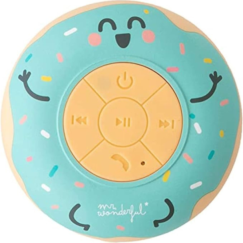 Mr. Wonderful Waterproof Bluetooth Speaker Donut-Shaped 3-4 Hours Running Time and Suction Cup for Attachment. Green Coloured