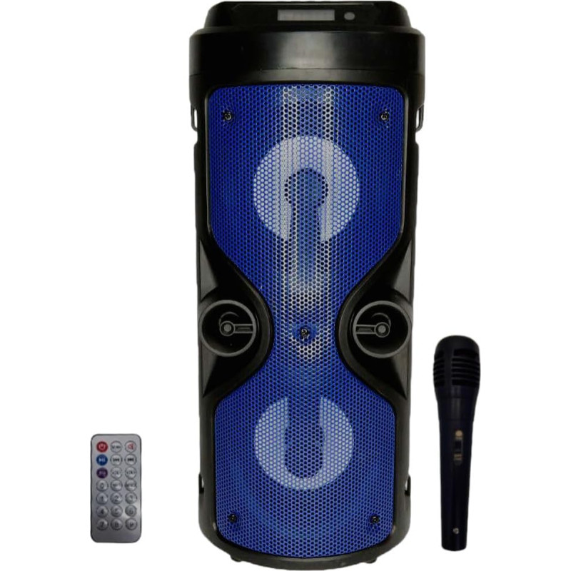 Bluetooth Speaker - Portable Speaker with Karaoke Mode and Microphone, FM Radio and USB and SD Card Reader, LED Disco Lights, Wireless Speaker (Blue)