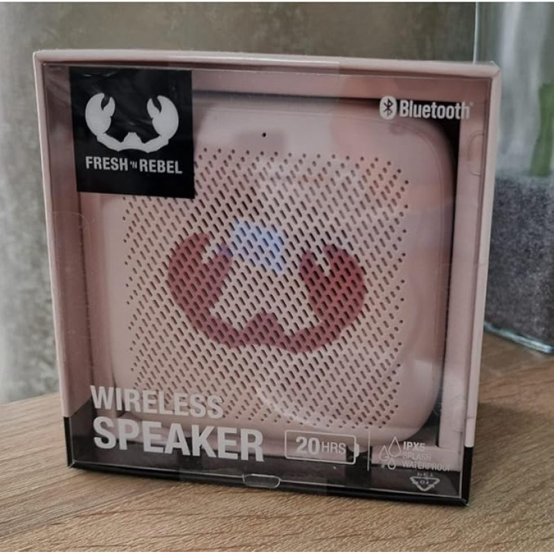 Fresh 'n Rebel Wireless Bluetooth Speaker IPX-5, up to 20 Hours Battery Life, Splashproof, Micro-SD Slot, Type-C, Can Also Be Used for PC and Multimedia, Built-in Microphone (Smokey Pink)