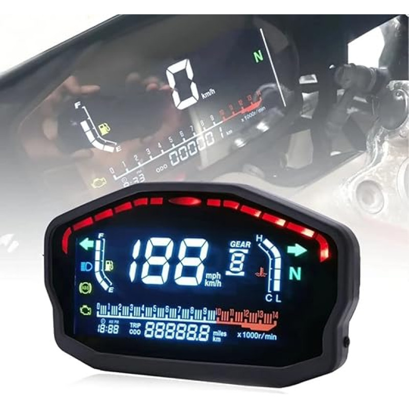 PACEWALKER Universal Speedometer Motorcycle LED LCD Speedometer Digital Odometer Backlight for 1,2,4 Cylinder for BMW Honda Ducati Kawasaki Yamaha (Professional Installation Required)