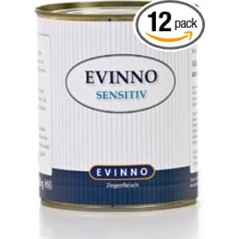 Evinno Sensitive Goat Meat 12 x 800 g skardinė Vieno baltymo drėgno ėdalo šunims Švelnus ėdalas jautriems šunims arba netoleruojantiems maisto