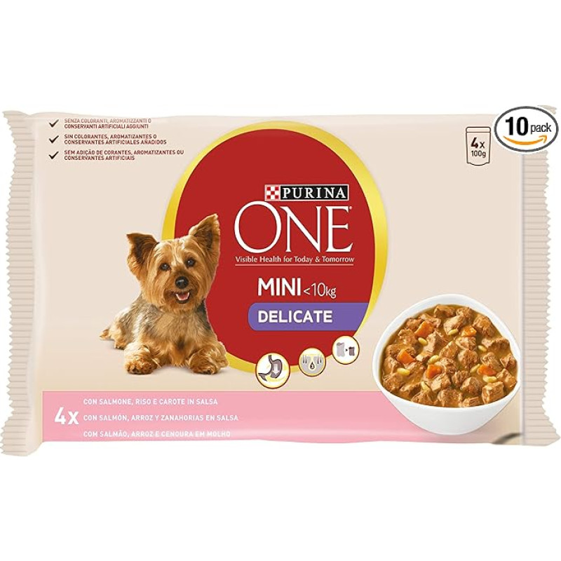 Purina One Delicate drėgnas ėdalas šunims, su lašiša, 4 x 100 g