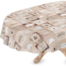 Washable Oilcloth Tablecloth Oval 140 x 200 cm Cut Edge Coffee Coffee Easy Care